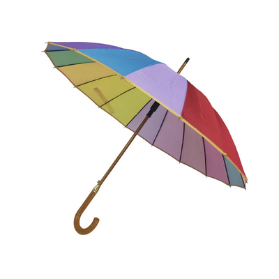 Manija de madera del eje de madera del paraguas del arco iris de 16 colores
