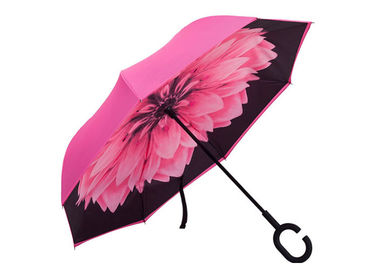 Paraguas formado C clásico del paraguas de la manija de las mujeres rosadas para el tiempo del brillo de la lluvia