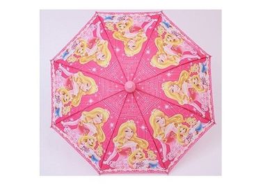 Longitud rosada los 70cm del eje del metal del paraguas 8m m de los niños autos de las muchachas con la taza plástica