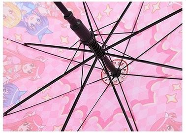 Longitud rosada los 70cm del eje del metal del paraguas 8m m de los niños autos de las muchachas con la taza plástica