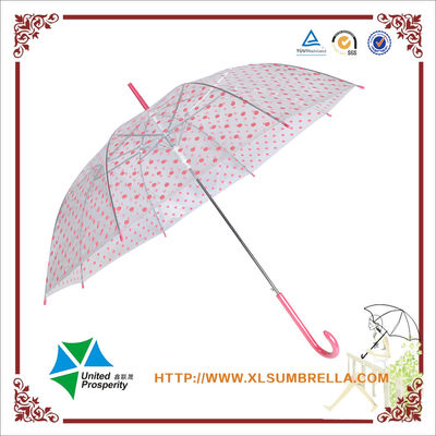 Paraguas transparente de la lluvia del POE del punto del rosa de la manija de J para los niños