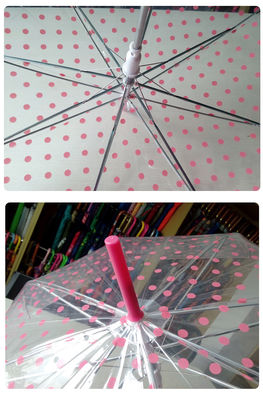 Paraguas transparente de la lluvia del POE del punto del rosa de la manija de J para los niños