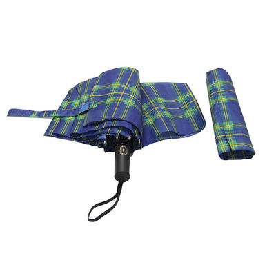 Paraguas plegable del paraguas tres verdes cercanos abiertos automáticos de la rejilla de la raya para los hombres