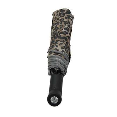 Paraguas manual abierto auto del estampado leopardo del plegamiento del cierre 3 con el eje del metal de 8m m