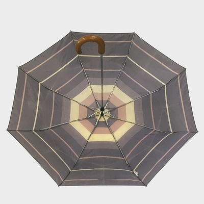 Paraguas plegable de J del poliéster de madera abierto manual de la manija 190T