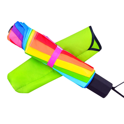 Paraguas plegable modificado para requisitos particulares BSCI del color del arco iris del poliéster 190T 3
