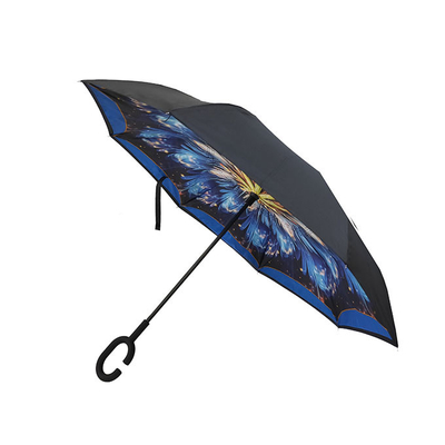 Capa doble invertida reversa del paraguas del marco de encargo de la fibra de vidrio con la manija de la forma de C
