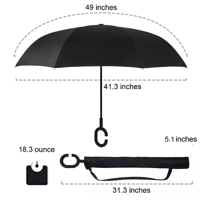 Capa doble invertida reversa del paraguas del marco de encargo de la fibra de vidrio con la manija de la forma de C