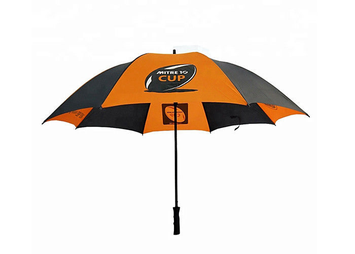 Tela compacta anaranjada y negra del poliéster/de la pongis del paraguas del golf para el viaje