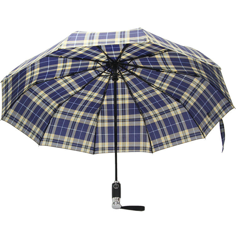 Compruebe y raye el paraguas plegable de la tela 3 de la pongis del eje del metal para los hombres