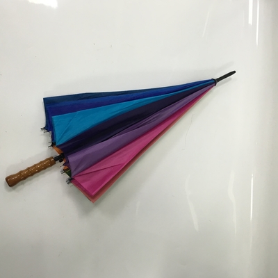 16 Colores Rainbow Paraguas Arco de metal mango de madera Pongee cubierta