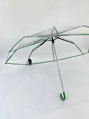 Minimalista manual abierto, mango de cuero de tres pliegues transparente sombrilla de lluvia de 21 pulgadas fácil de llevar