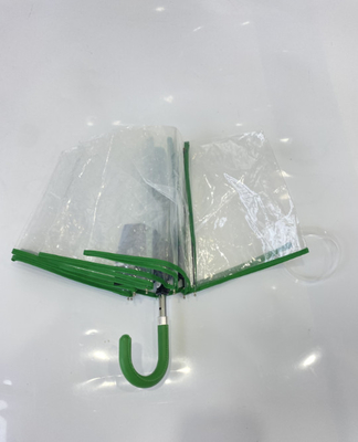 Minimalista manual abierto, mango de cuero de tres pliegues transparente sombrilla de lluvia de 21 pulgadas fácil de llevar