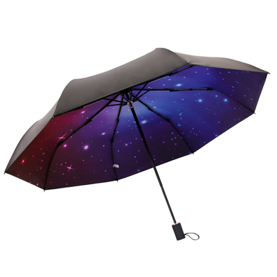 Impermeable al viento 8 costillas Automático sombrilla plegable con mango de goma de tela astral Pongee