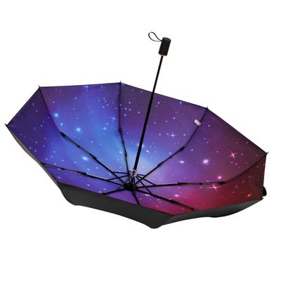Impermeable al viento 8 costillas Automático sombrilla plegable con mango de goma de tela astral Pongee