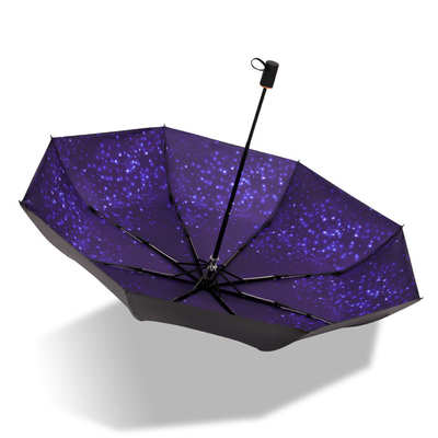 Impermeable al viento 8 costillas Automático sombrilla plegable con mango de goma de tela astral Pongee