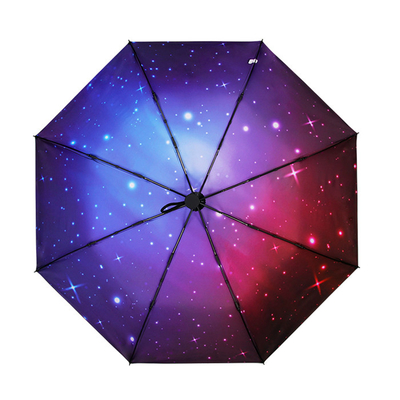 Impermeable al viento 8 costillas Automático sombrilla plegable con mango de goma de tela astral Pongee