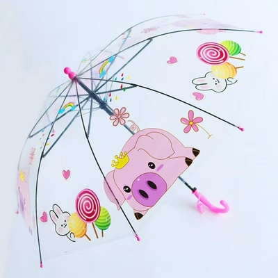 Costillas de fibra de vidrio y protector del viento auto abierto Paraguas transparente elegante para niños