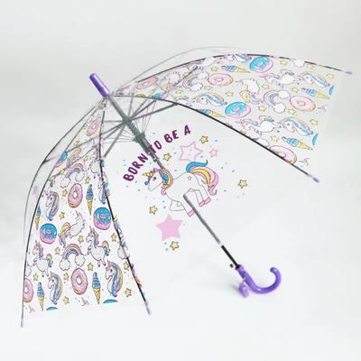 Costillas de fibra de vidrio y protector del viento auto abierto Paraguas transparente elegante para niños