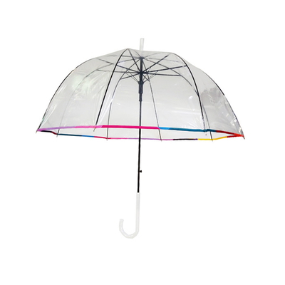 PVC transparente en forma de cúpula sombrilla de lluvia con costillas de fibra de vidrio 23 pulgadas logotipo personalizado