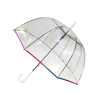 PVC transparente en forma de cúpula sombrilla de lluvia con costillas de fibra de vidrio 23 pulgadas logotipo personalizado