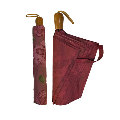 8 costillas 2 sombrilla automática plegable con mango de madera y tela de ponge de flores