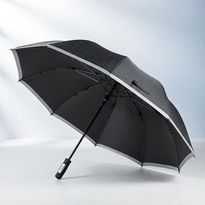 Paraguas de viaje automático grande con diámetro abierto de 105 cm, varillas de fibra de vidrio y ribete reflectante