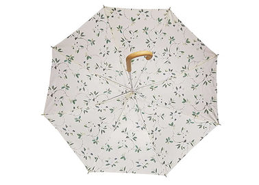 Pequeño paraguas de madera impreso del palillo del hueso recto, paraguas automático de las señoras