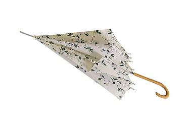Pequeño paraguas de madera impreso del palillo del hueso recto, paraguas automático de las señoras