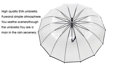 Marco metálico negro completo transparente del paraguas 16K POE de la lluvia de la manija larga unisex
