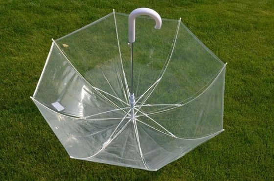 Paraguas transparente de la lluvia de J de la manija 8m m del eje impermeable del metal