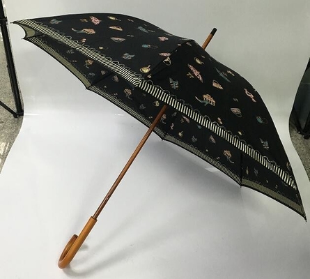 paraguas de madera abierto del eje del manual de la pongis 190T con la impresión a todo color