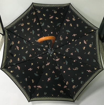 paraguas de madera abierto del eje del manual de la pongis 190T con la impresión a todo color