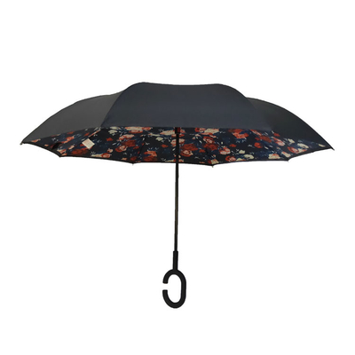 paraguas invertido de la capa doble de la pongis 21inch con la manija de C