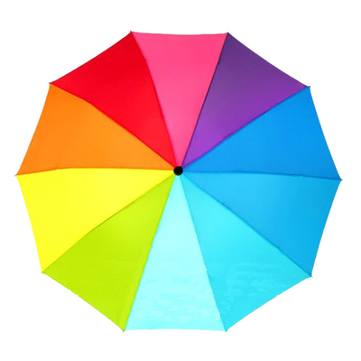 Paraguas plegable modificado para requisitos particulares BSCI del color del arco iris del poliéster 190T 3