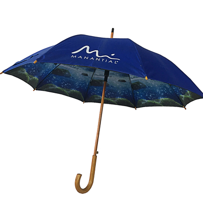 Paraguas de madera de la manija de la capa doble 190T de la tela abierta auto J de la pongis