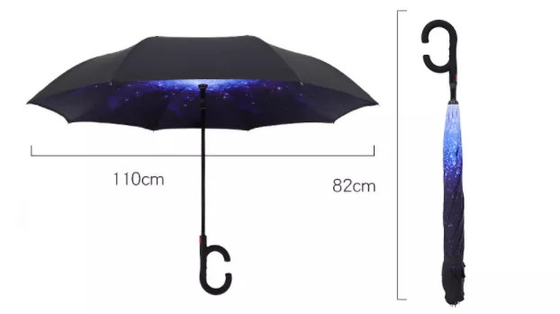 La manija de la forma de C invirtió capa doble del modelo de encargo reverso del paraguas con Logo Prints
