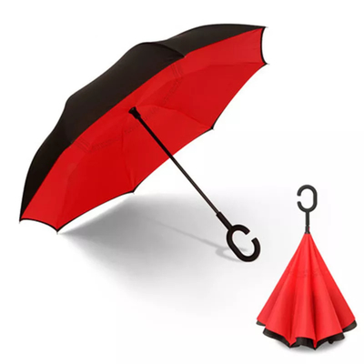 La manija de la forma de C invirtió capa doble del modelo de encargo reverso del paraguas con Logo Prints