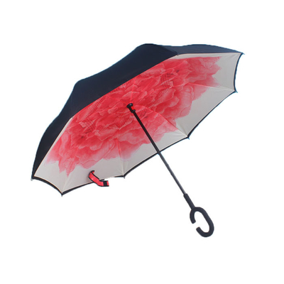 Paraguas invertido reverso C de la manija libre de las manos que dobla la capa doble a prueba de viento