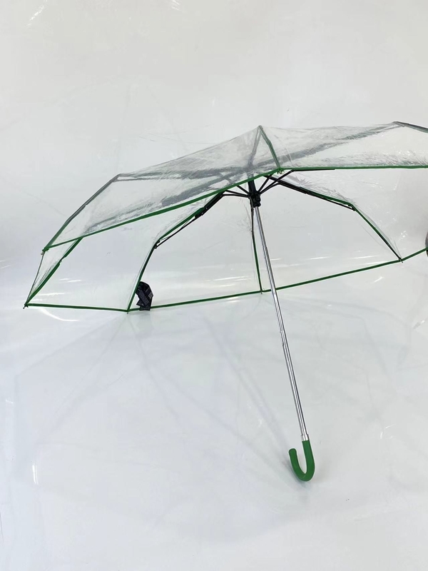 Minimalista manual abierto, mango de cuero de tres pliegues transparente sombrilla de lluvia de 21 pulgadas fácil de llevar