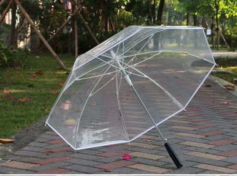 Paraguas transparentes para golf con luz LED para lluvia con costillas de fibra de vidrio y eje de aluminio.