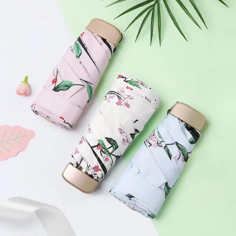 5 plegado 6 costillas pequeño ligero fácil de transportar paraguas con tela Pongee personalizable