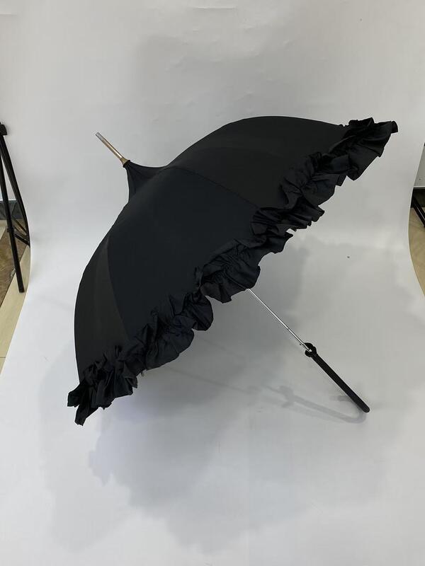 FRILL DESIGN STANDARD SIZE AUTO OPEN STRAIGHT LADIES PLASTIC HANDLE WEDDING UMBRELLA